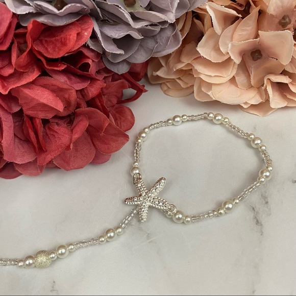 2 Pcs Pearl Starfish Barefoot Sandals Anklet Set - Picture 9 of 16